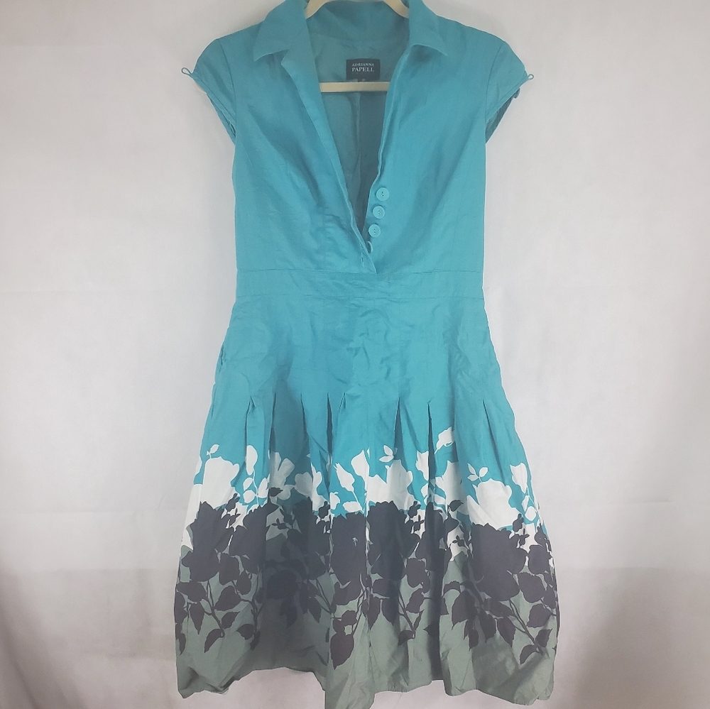 Adrianna papell Dress 8P Blue Silhouette Floral